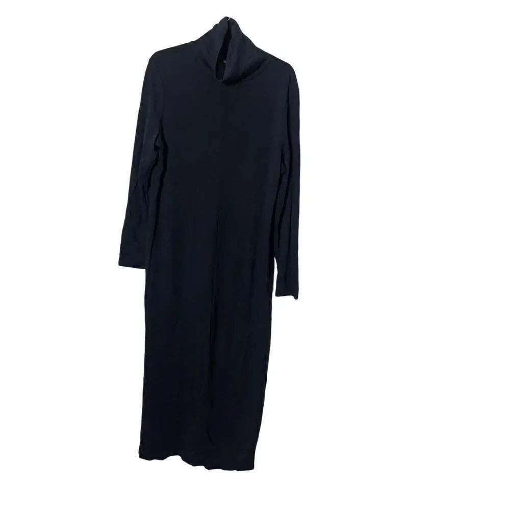 J Jill Pure Luxe Tencel Blue Jersey Mock Long Sleeve Midi Dress Medium Womens